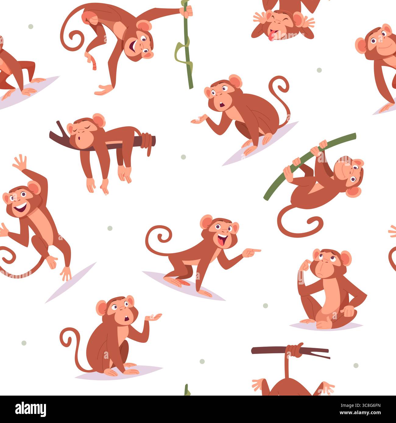 Monkey pattern. seamless background with jungle monkeys in action poses Stock Vector