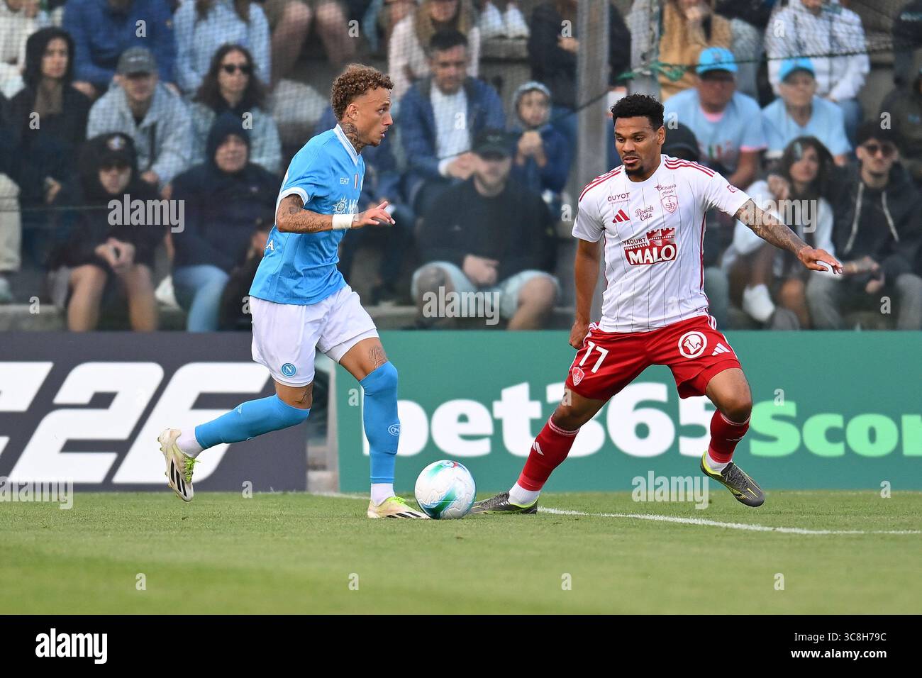Noa Lang of S.S.C. Napoli and Kenny Lala of Stade Brestois 29 are in ...