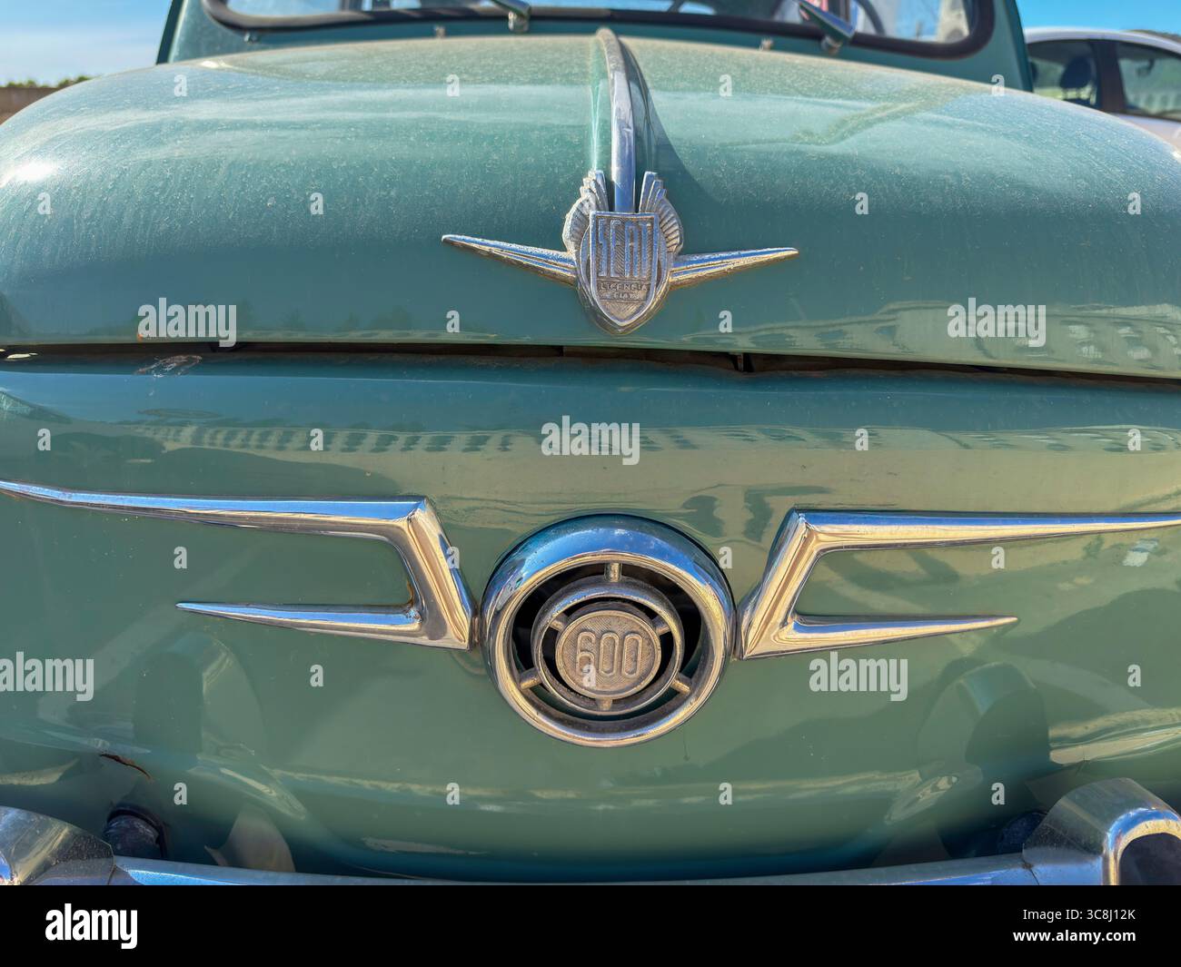 Green Vintage Seat 600 Parked in Sant Antoni de Portmany, Ibiza, Balearic Islands, Spain: Phillip Roberts - Smartphone Captured Stock Image