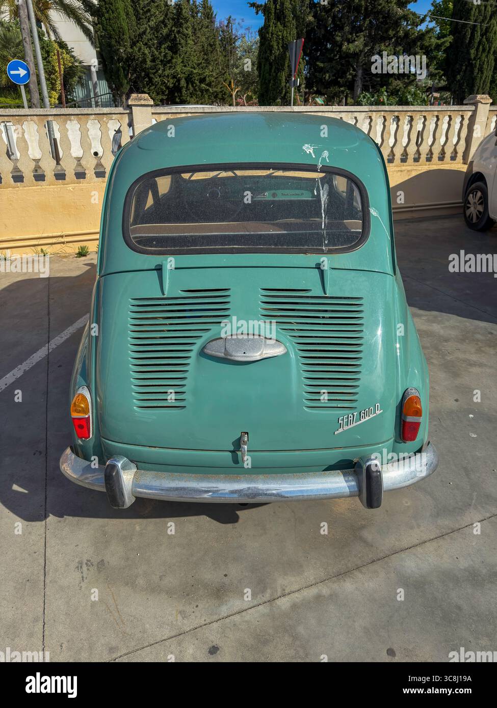 Green Vintage Seat 600 Parked in Sant Antoni de Portmany, Ibiza, Balearic Islands, Spain: Phillip Roberts - Smartphone Captured Stock Image