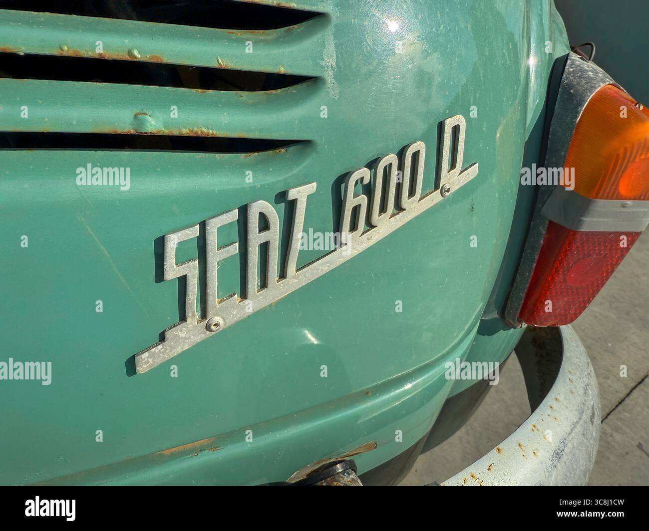 Green Vintage Seat 600 Parked in Sant Antoni de Portmany, Ibiza, Balearic Islands, Spain: Phillip Roberts - Smartphone Captured Stock Image