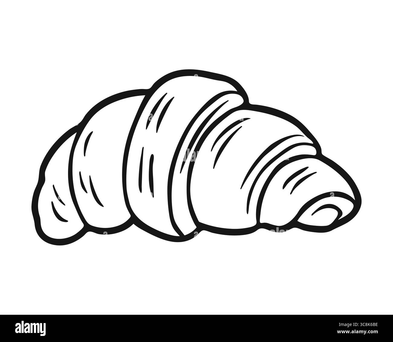 Croissant black outline silhouette on white background. Line art style ...