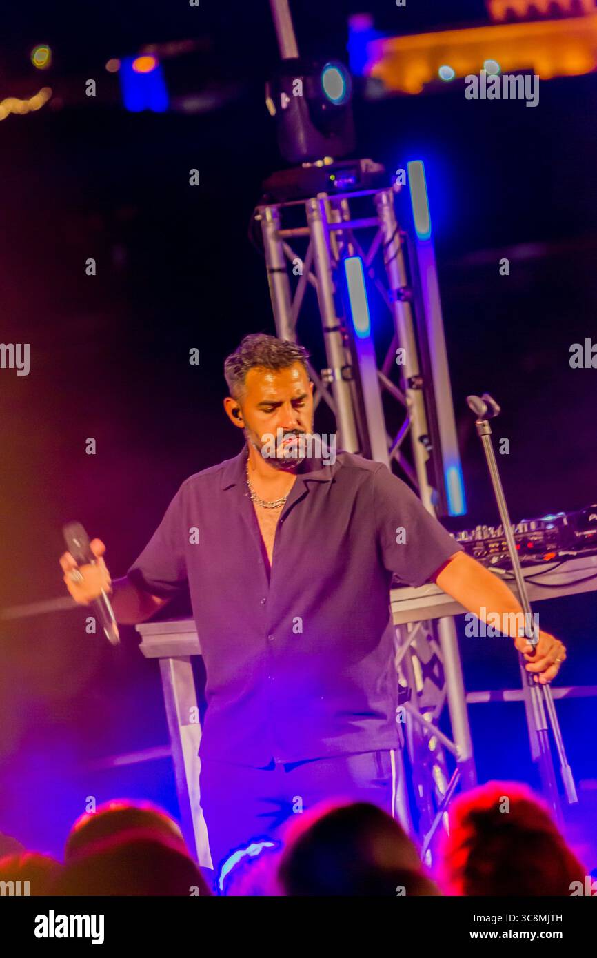 Singer Concert Singer Performing On Stage During Live Music Concert At Night Stock ...