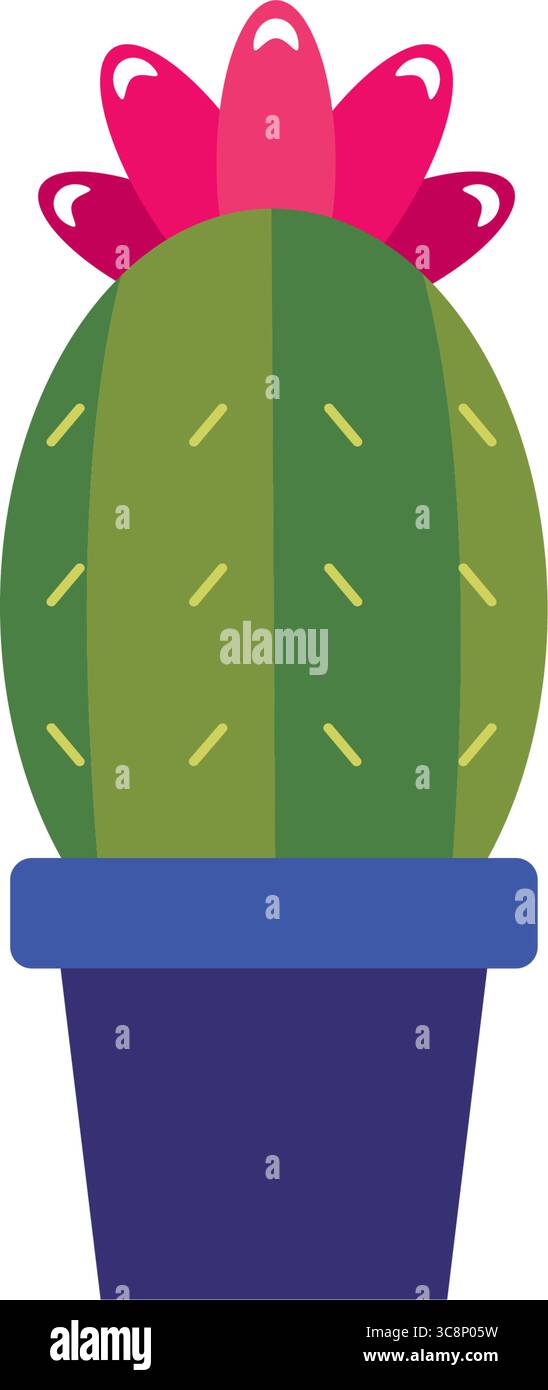 Blooming cactus in blue pot. Vector Stock Vector