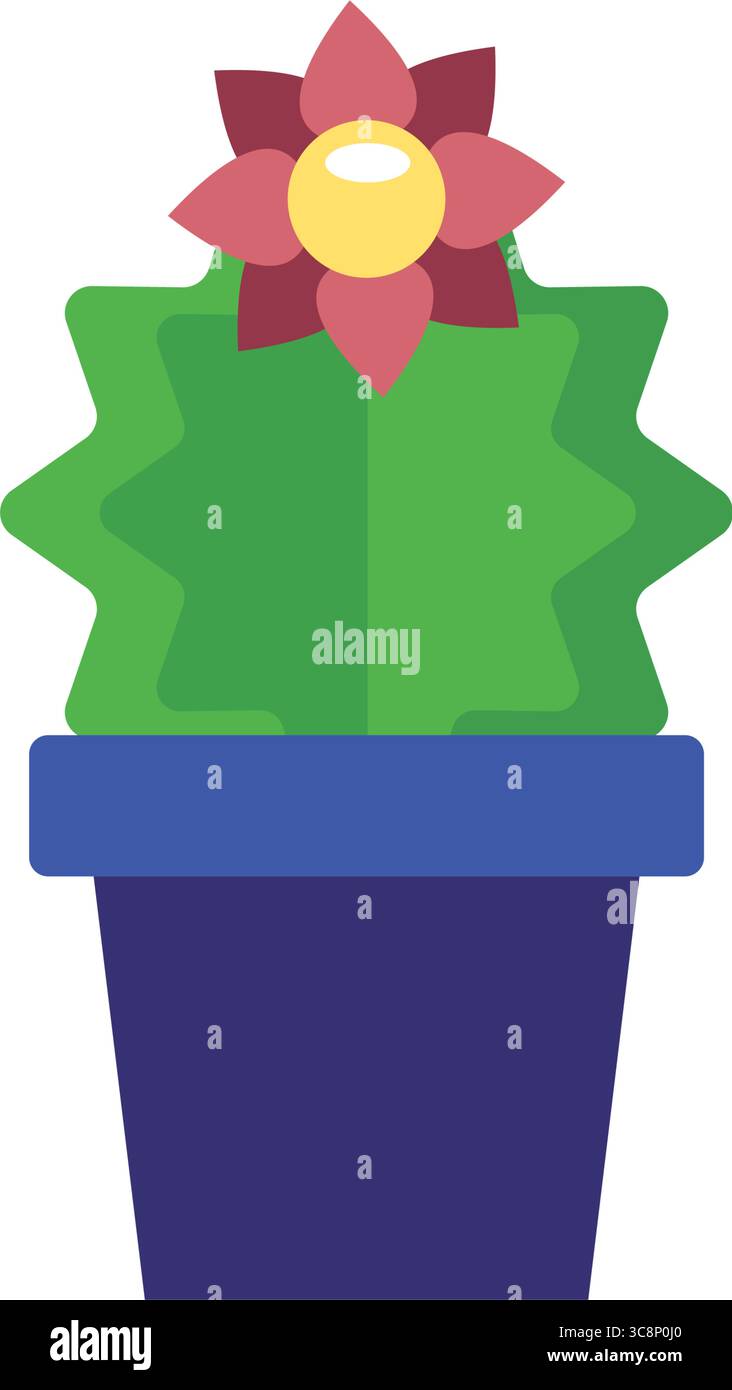 Blooming cactus in blue pot. Vector Stock Vector