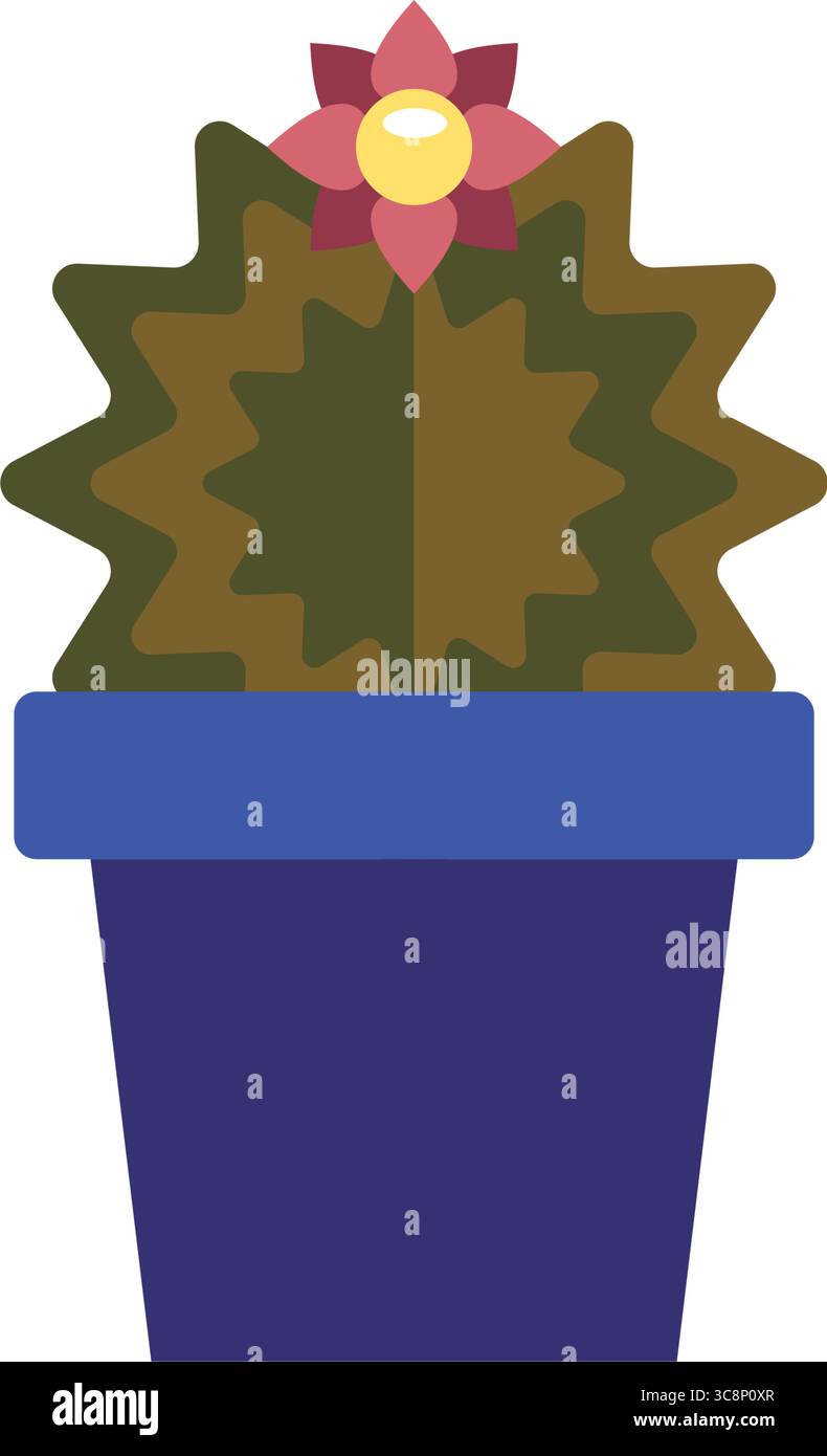 Blooming cactus in blue pot. Vector Stock Vector