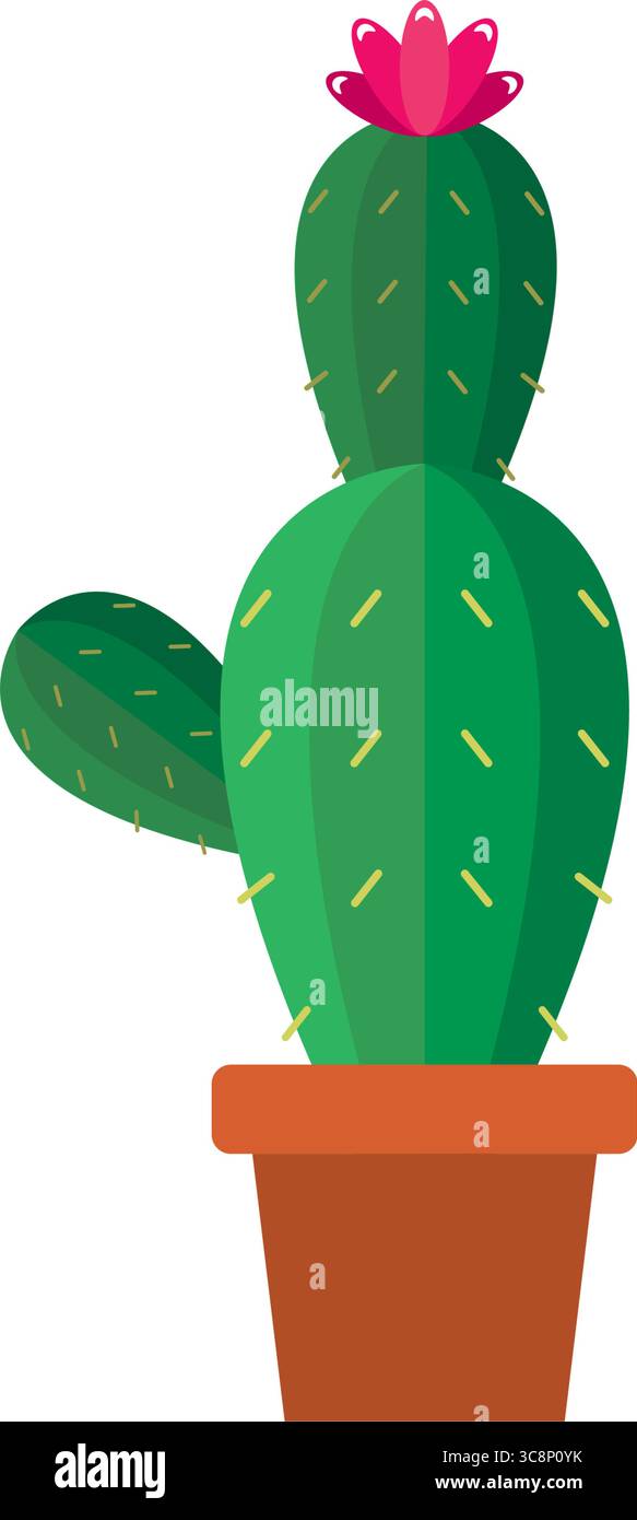 Blooming cactus in brown pot. Vector Stock Vector