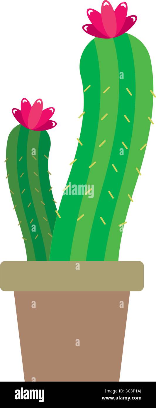 Blooming cactus in brown pot. Vector Stock Vector
