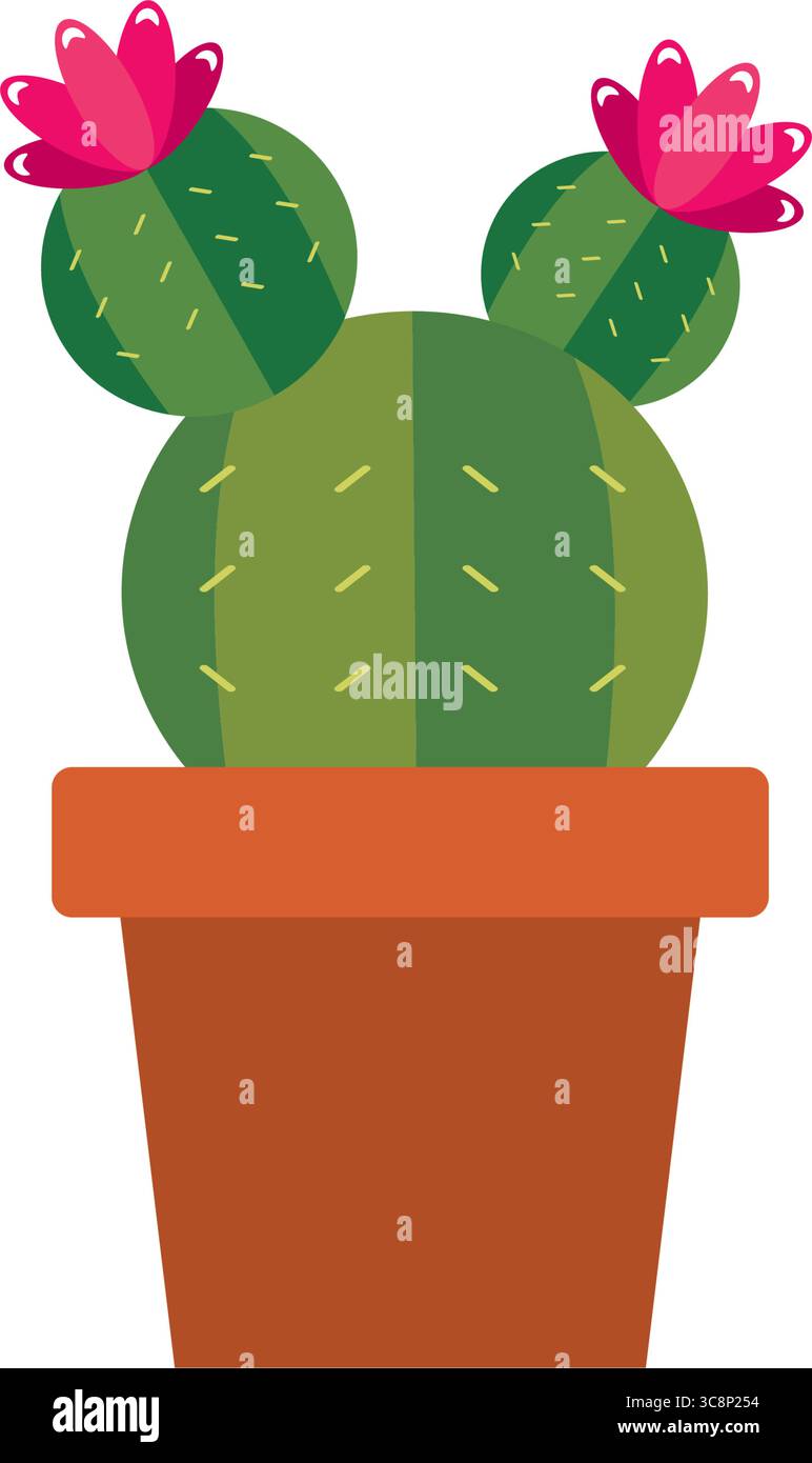 Blooming cactus in brown pot. Vector Stock Vector