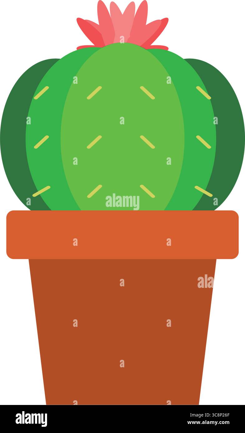 Blooming cactus in brown pot. Vector Stock Vector