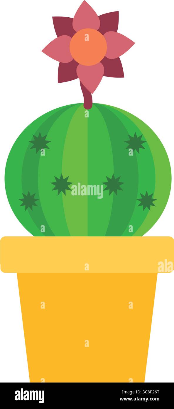 Blooming cactus in brown pot. Vector Stock Vector