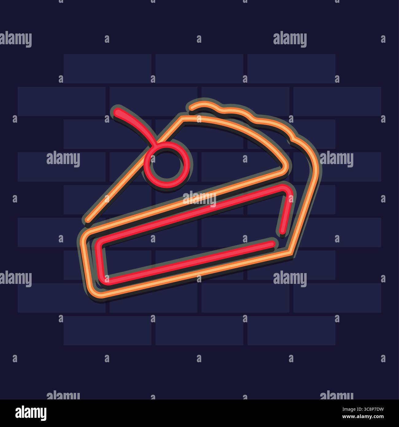 Cake slice with neon cherry. Vector Stock Vector