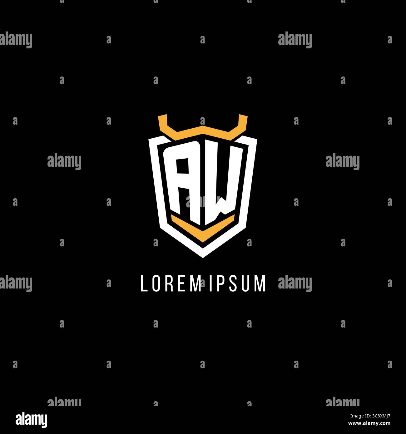 Initial AW geometric shield esport logo monogram design style vector graphic Stock Vector