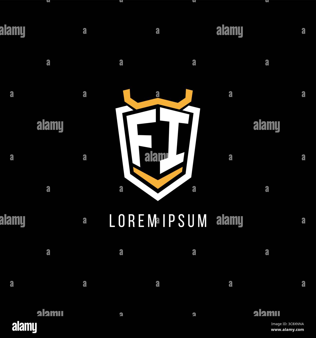 Initial FI geometric shield esport logo monogram design style vector graphic Stock Vector