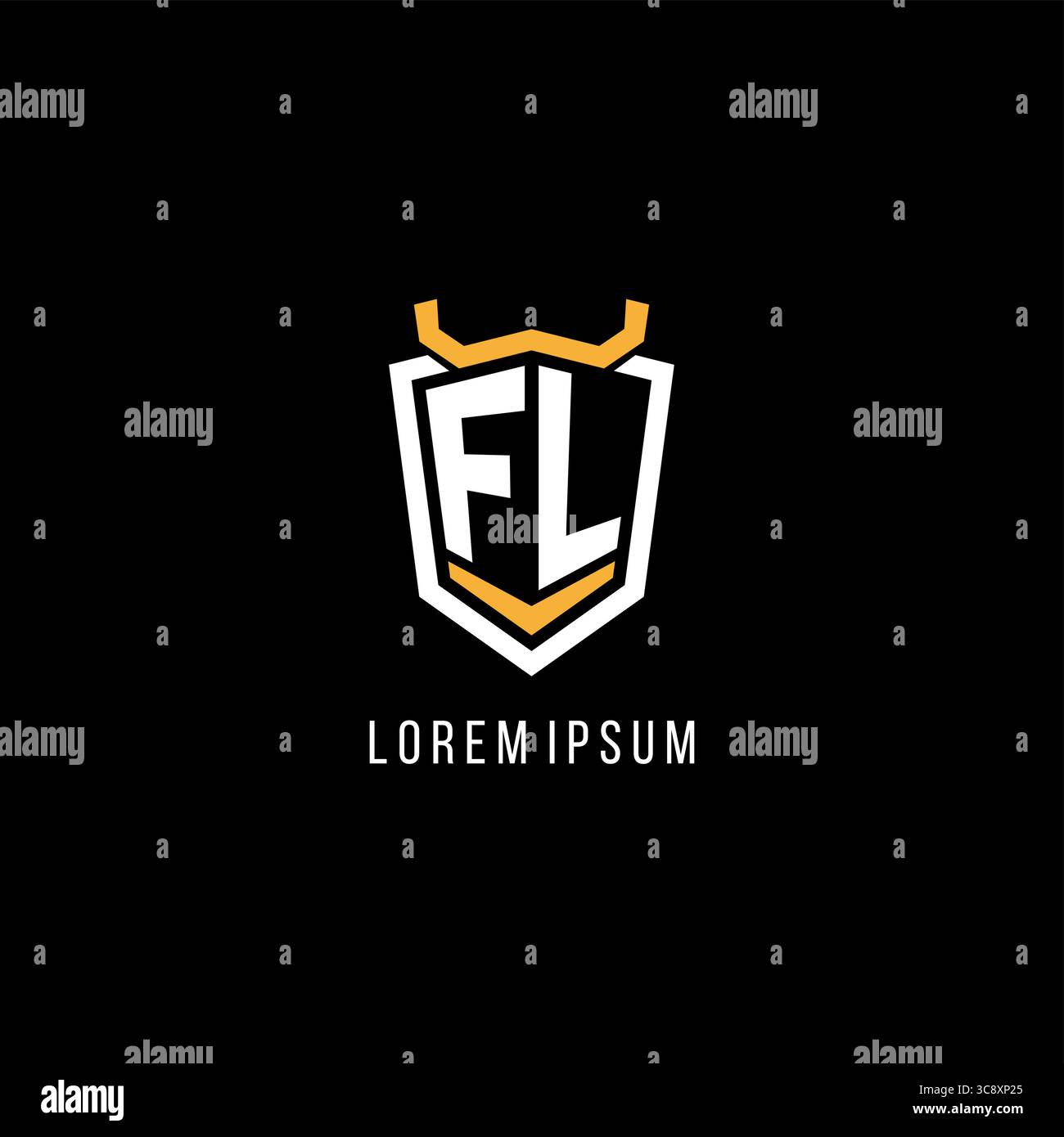 Initial FL geometric shield esport logo monogram design style vector graphic Stock Vector