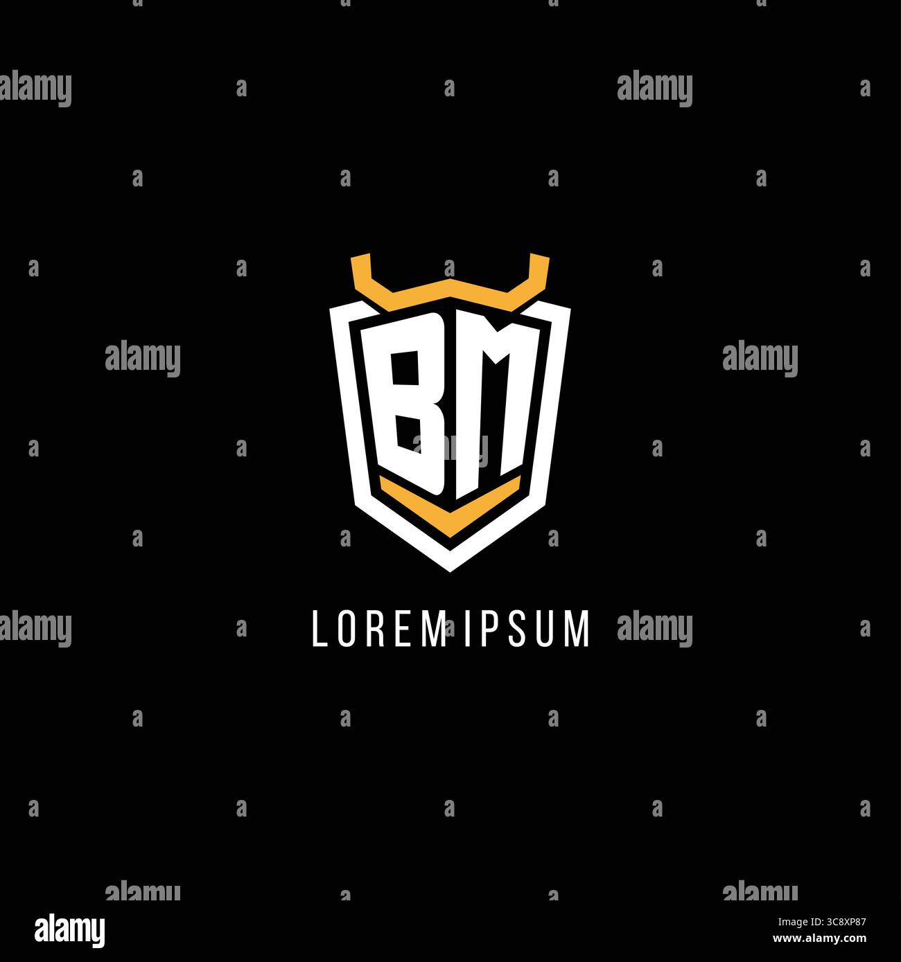 Initial BM geometric shield esport logo monogram design style vector graphic Stock Vector