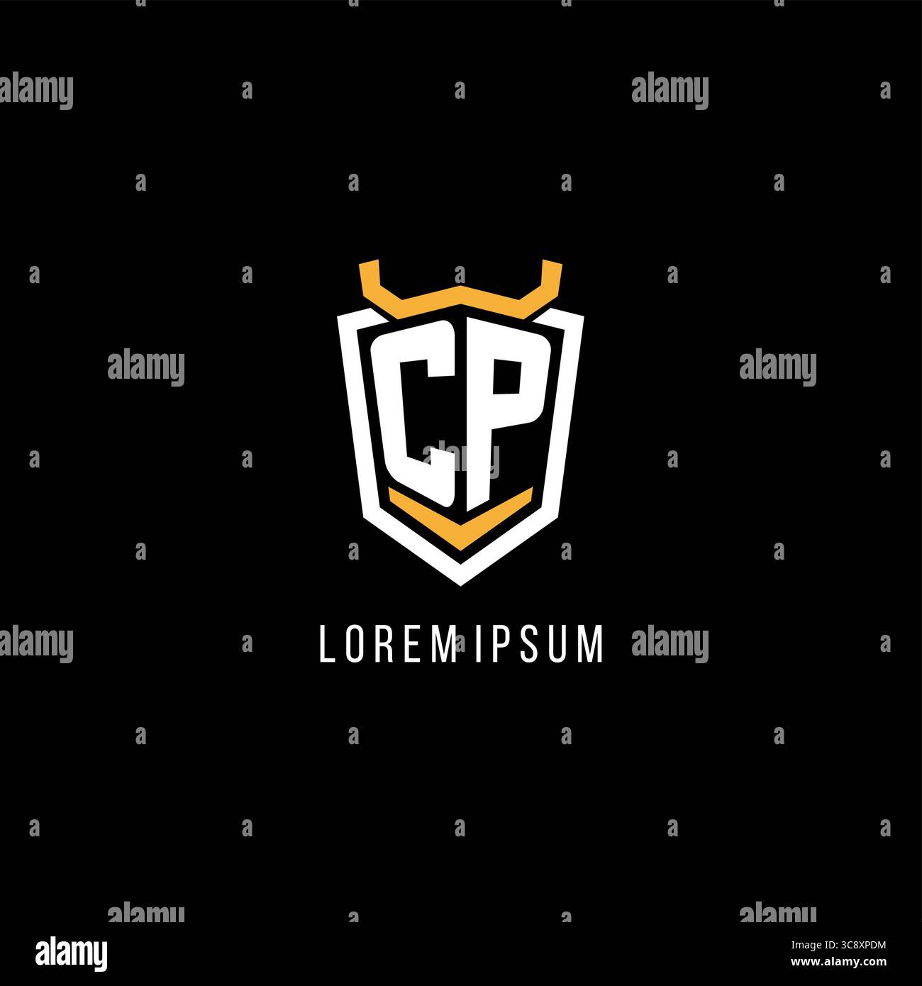 Initial CP geometric shield esport logo monogram design style vector graphic Stock Vector