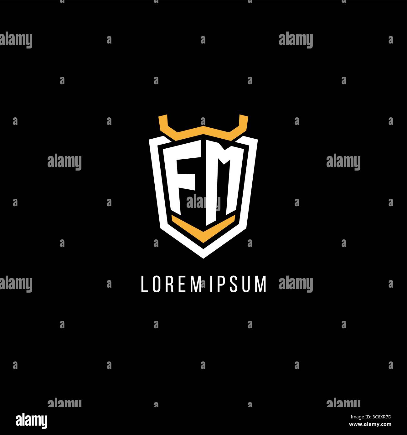 Initial FM geometric shield esport logo monogram design style vector graphic Stock Vector