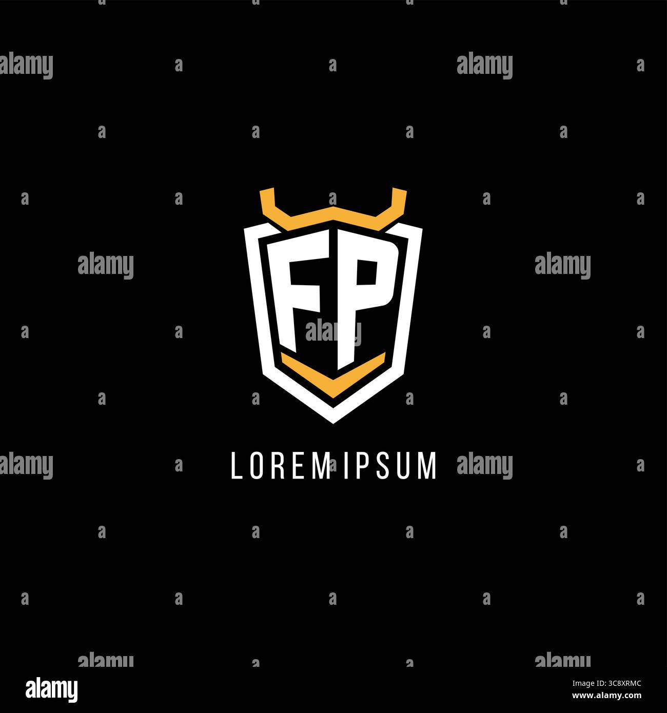 Initial FP geometric shield esport logo monogram design style vector graphic Stock Vector