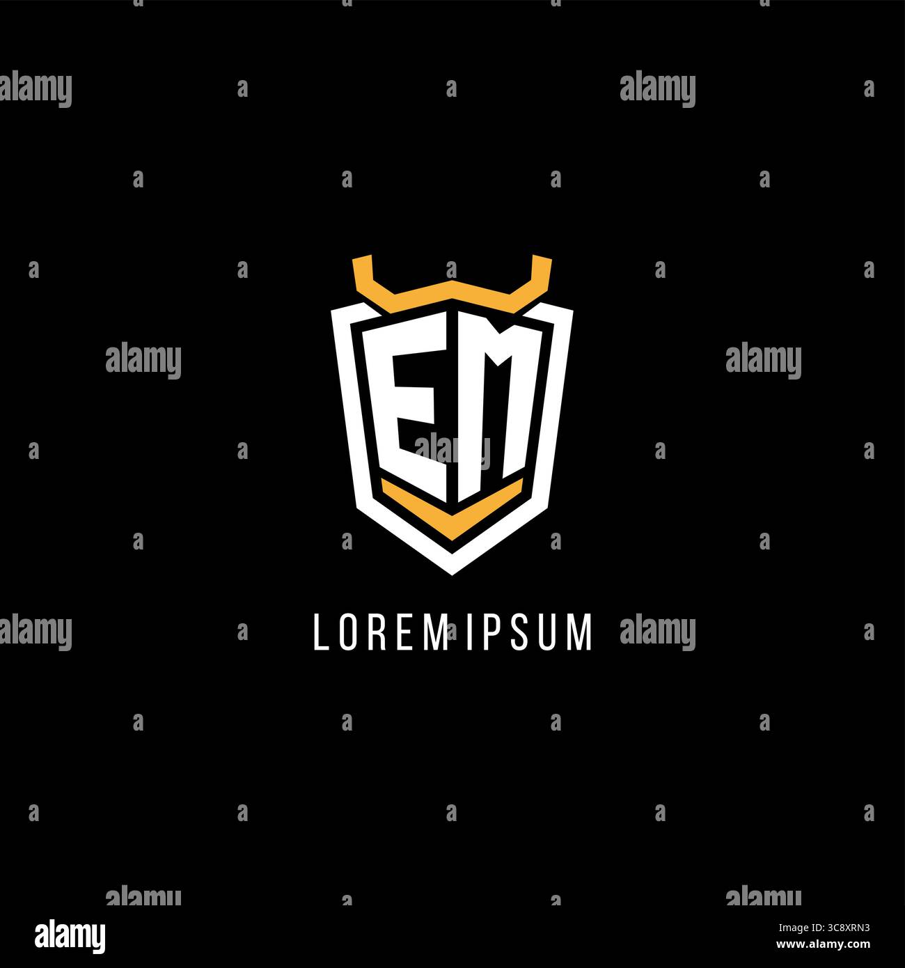 Initial EM geometric shield esport logo monogram design style vector graphic Stock Vector