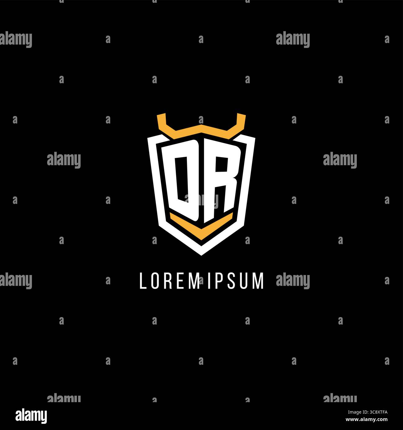 Initial DR geometric shield esport logo monogram design style vector graphic Stock Vector