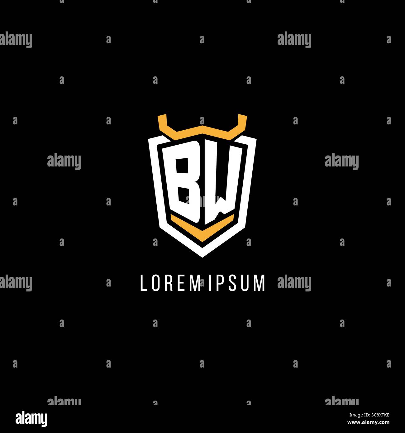 Initial BW geometric shield esport logo monogram design style vector graphic Stock Vector
