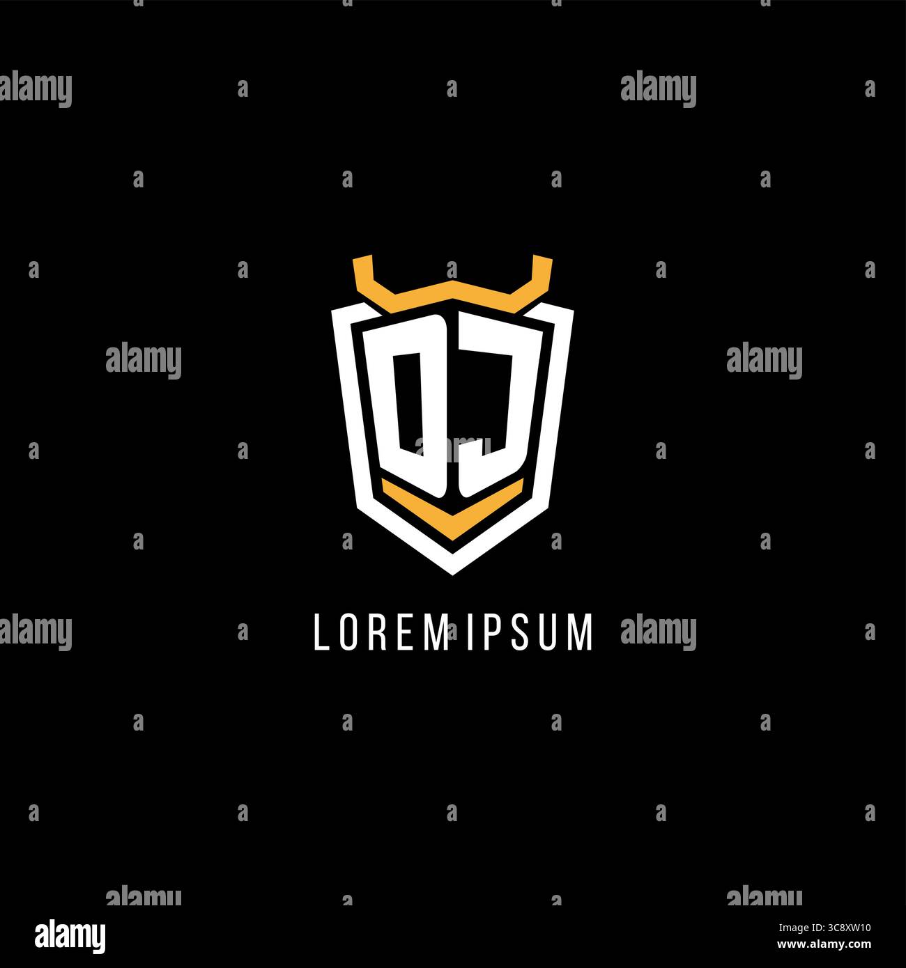 Initial DJ geometric shield esport logo monogram design style vector graphic Stock Vector