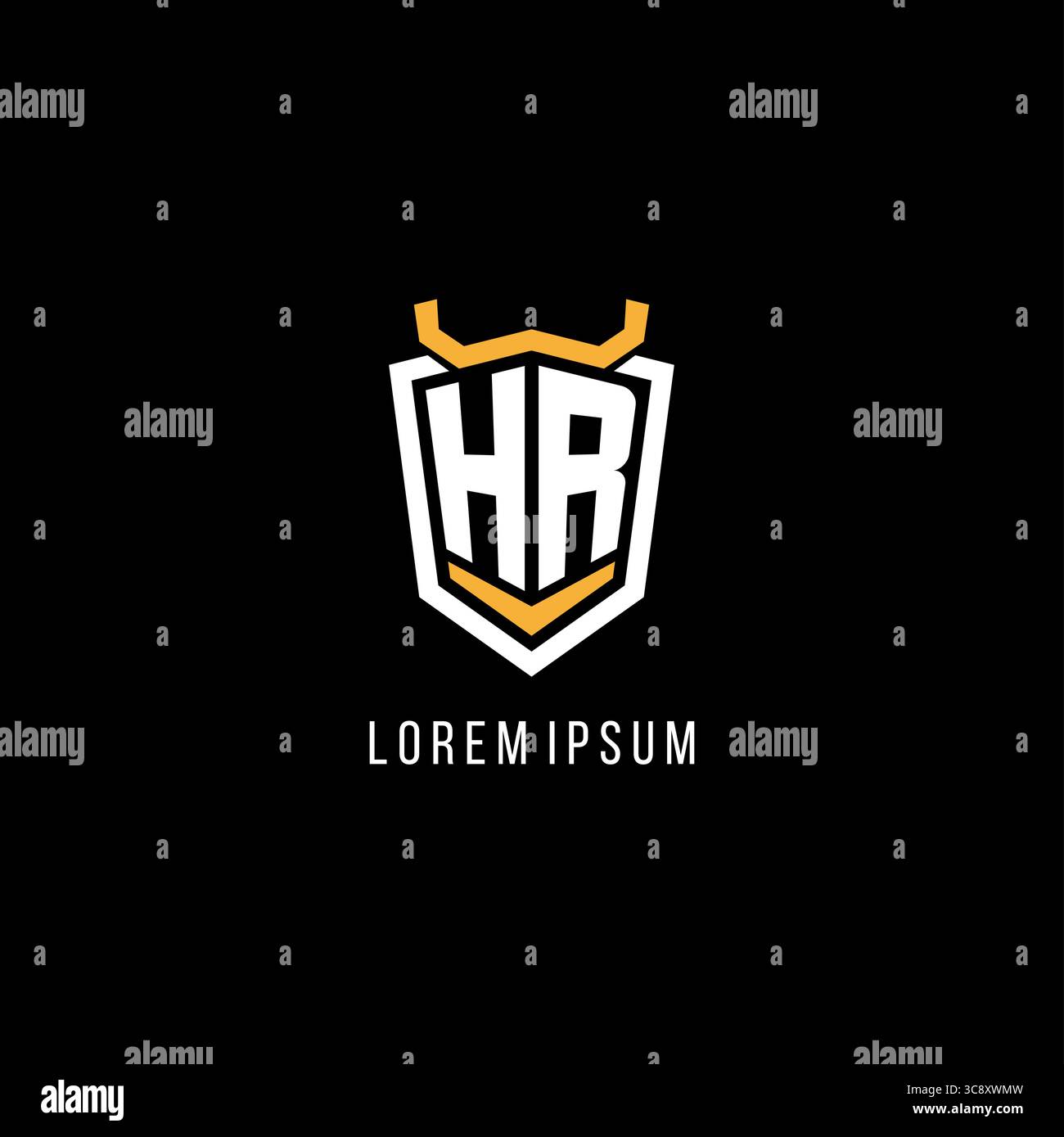 Initial HR geometric shield esport logo monogram design style vector graphic Stock Vector
