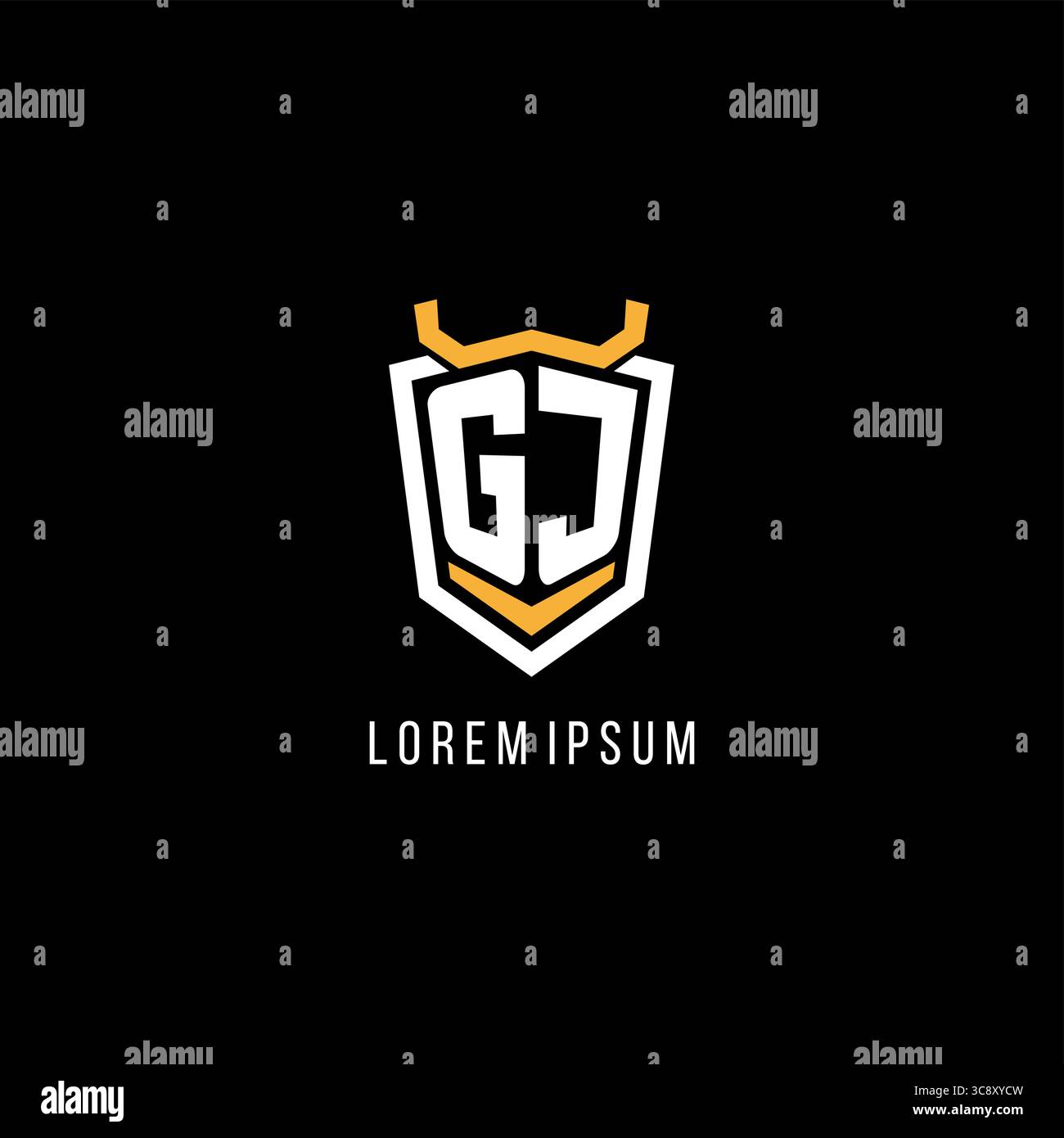Initial GJ geometric shield esport logo monogram design style vector graphic Stock Vector