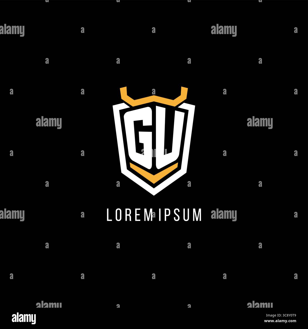 Initial GU geometric shield esport logo monogram design style vector graphic Stock Vector