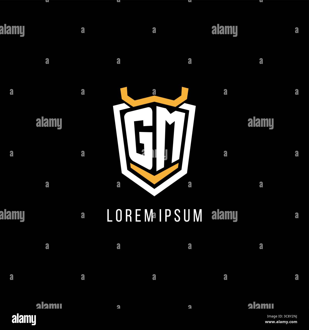 Initial GM geometric shield esport logo monogram design style vector graphic Stock Vector