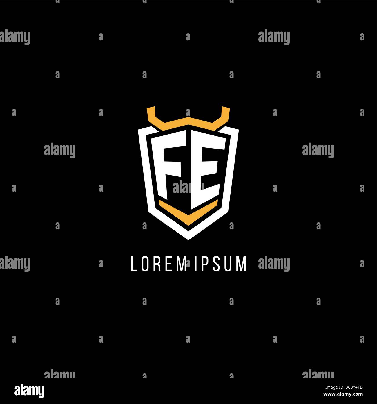 Initial FE geometric shield esport logo monogram design style vector graphic Stock Vector