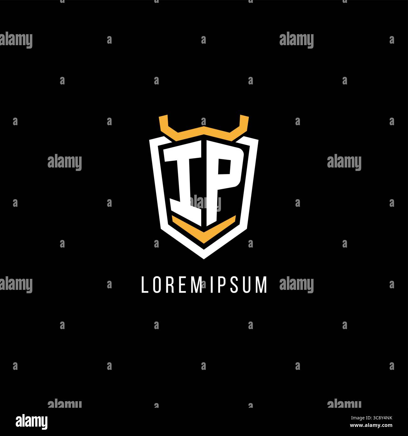 Initial IP geometric shield esport logo monogram design style vector graphic Stock Vector