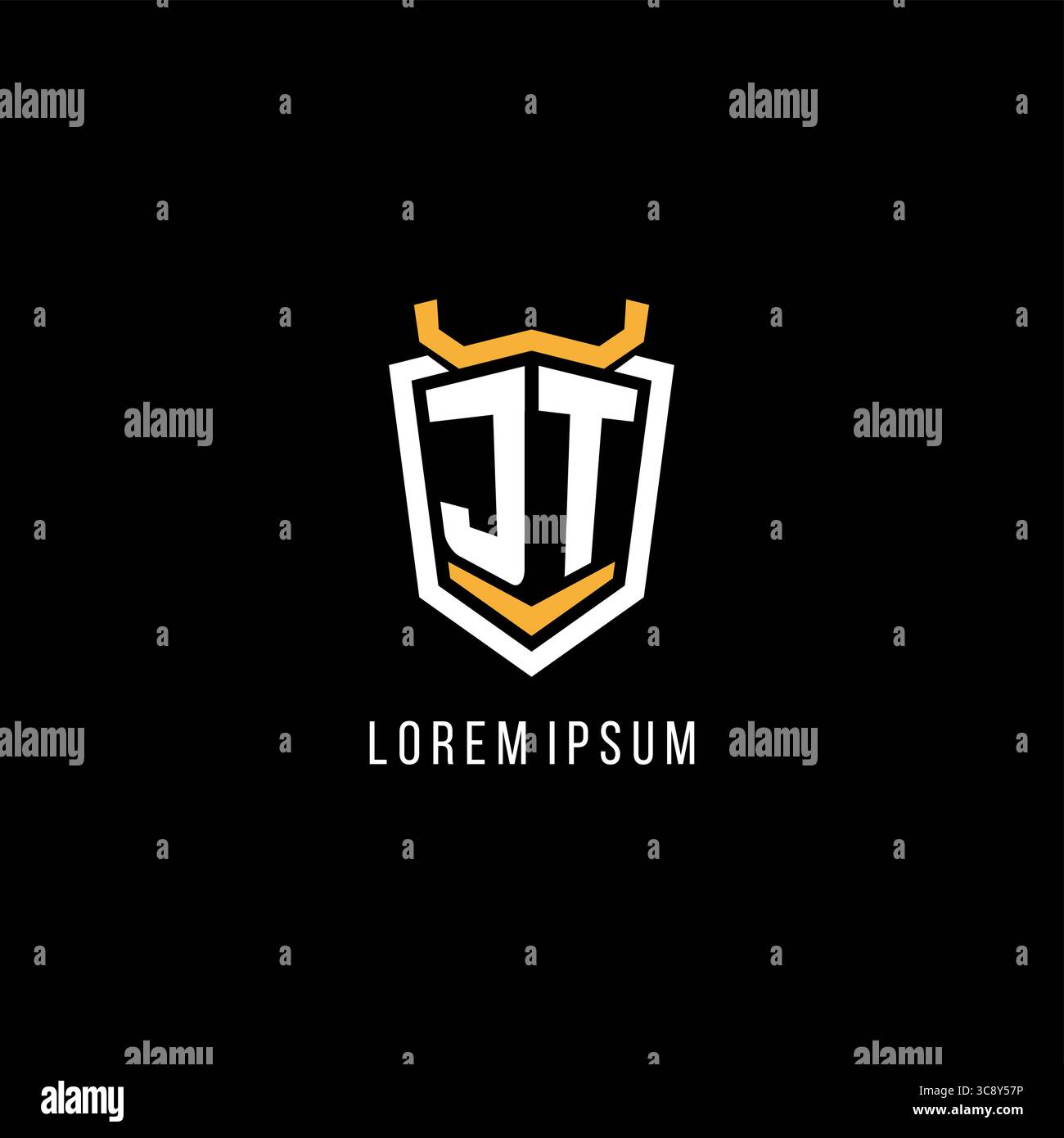 Initial JT geometric shield esport logo monogram design style vector graphic Stock Vector