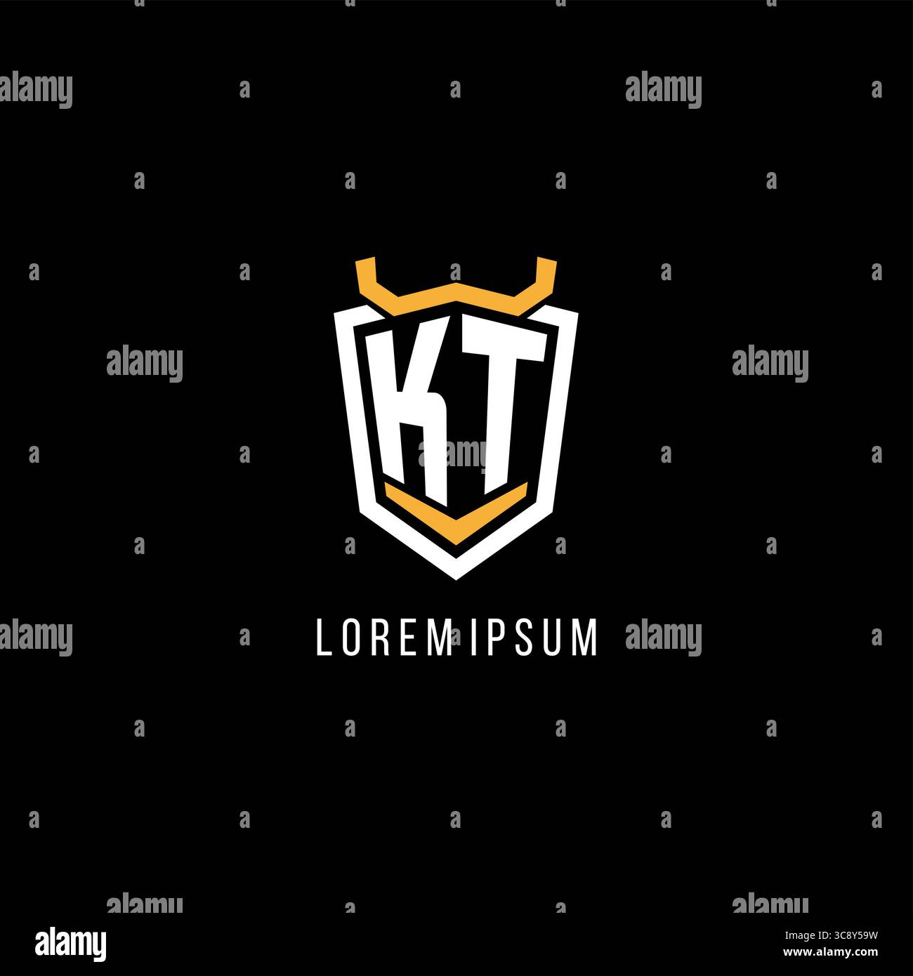 Initial KT geometric shield esport logo monogram design style vector graphic Stock Vector