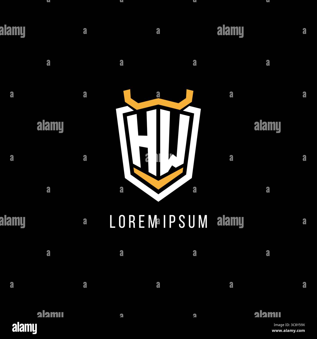 Initial HW geometric shield esport logo monogram design style vector graphic Stock Vector