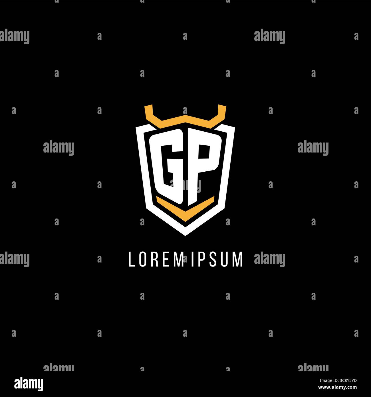 Initial GP geometric shield esport logo monogram design style vector graphic Stock Vector