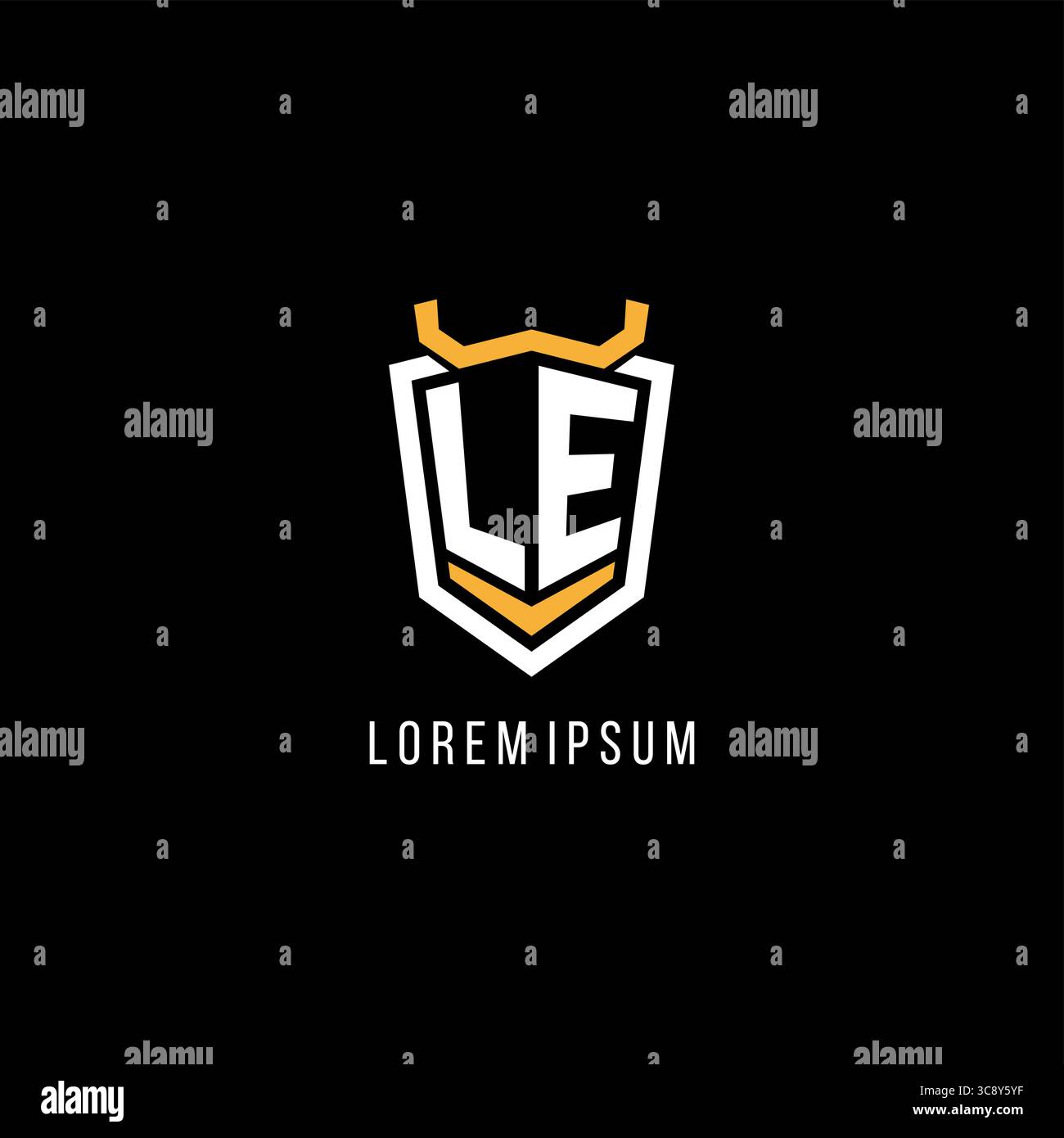 Initial LE geometric shield esport logo monogram design style vector graphic Stock Vector