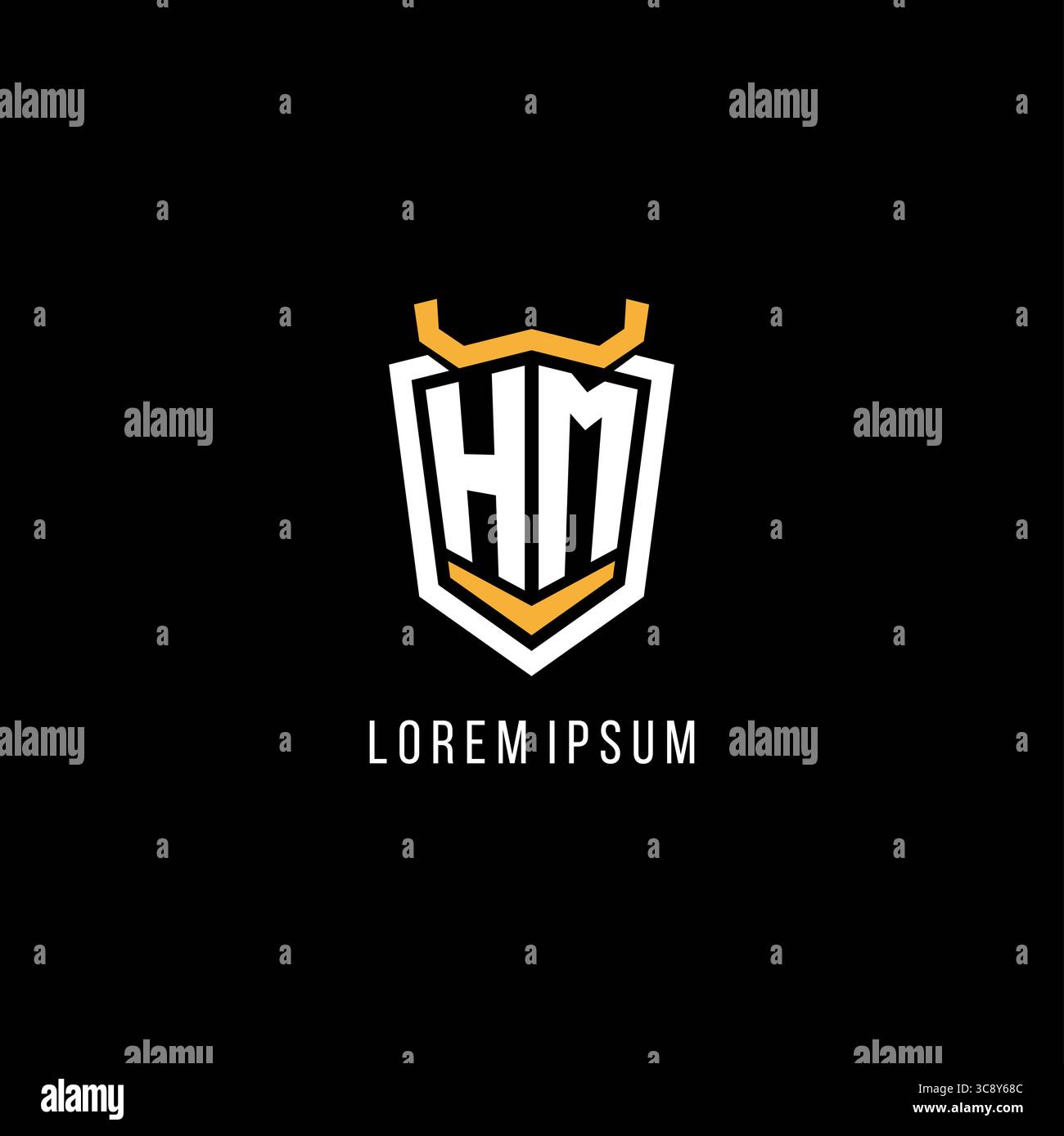 Initial HM geometric shield esport logo monogram design style vector graphic Stock Vector
