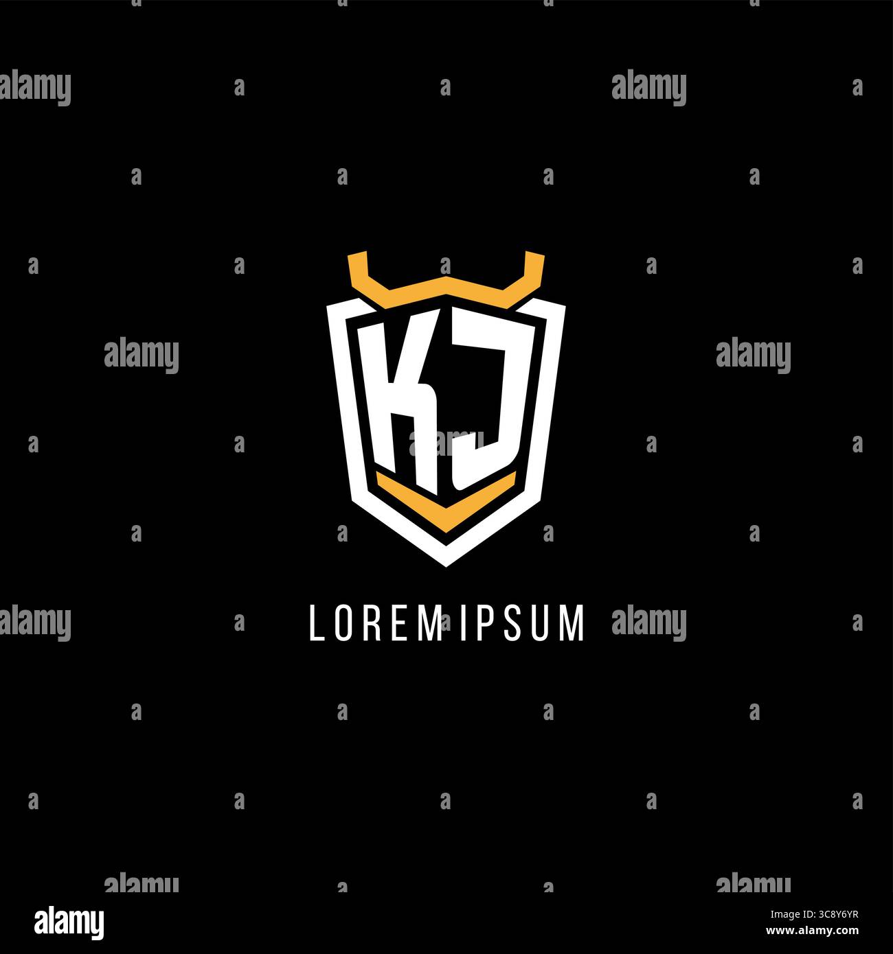 Initial KJ geometric shield esport logo monogram design style vector graphic Stock Vector