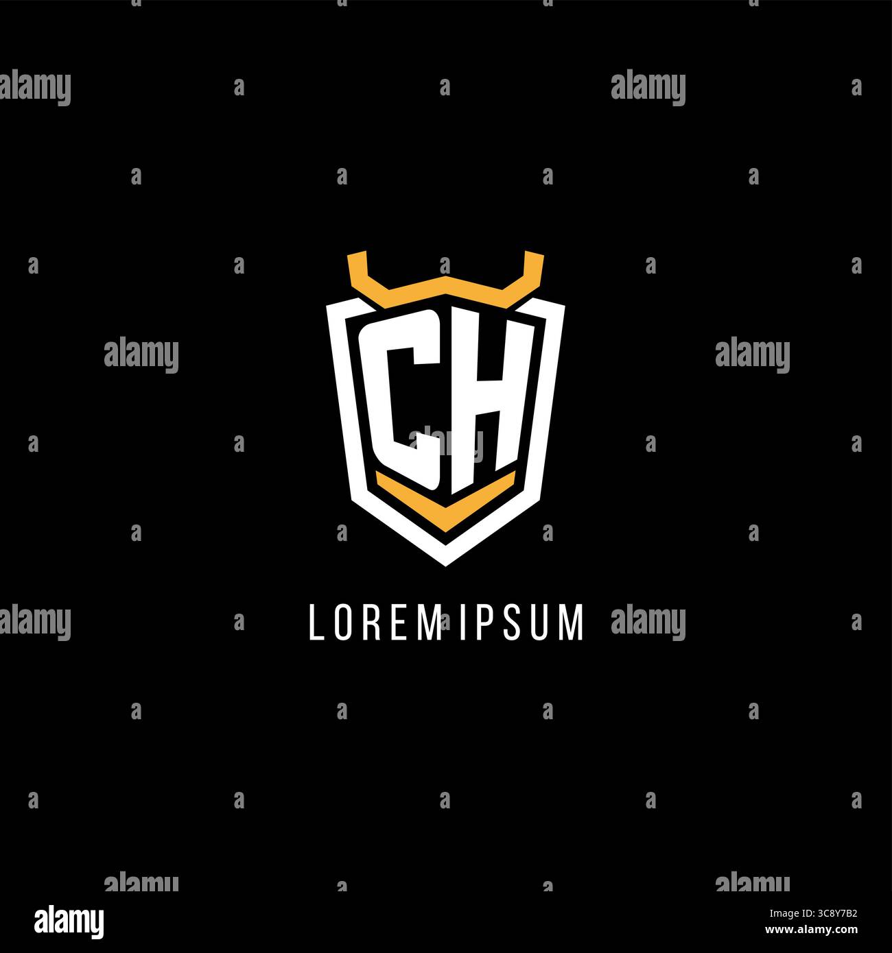 Initial CH geometric shield esport logo monogram design style vector graphic Stock Vector