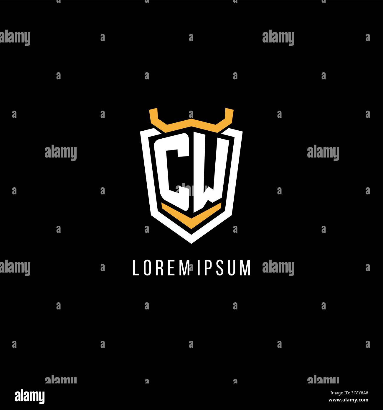 Initial CW geometric shield esport logo monogram design style vector graphic Stock Vector
