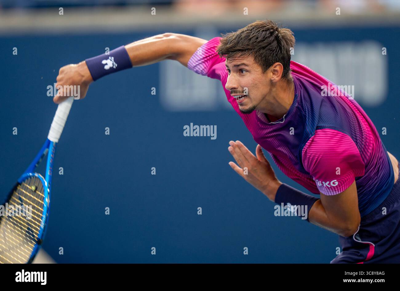 Alexei Popyrin Of Australia Serves To Alexander Zverev Of Germany Alexei Popyrin Of Australia Serves To Alexander Zverev Of Germany During Their Quarterfinal Match At The National Bank Open In Toronto Saturday Aug 4 2025 The Canadian Pressfrank Gunn 3C8Y8AG