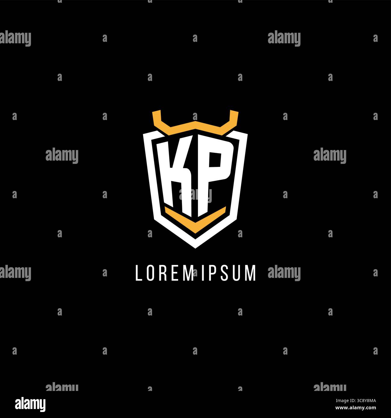 Initial KP geometric shield esport logo monogram design style vector graphic Stock Vector