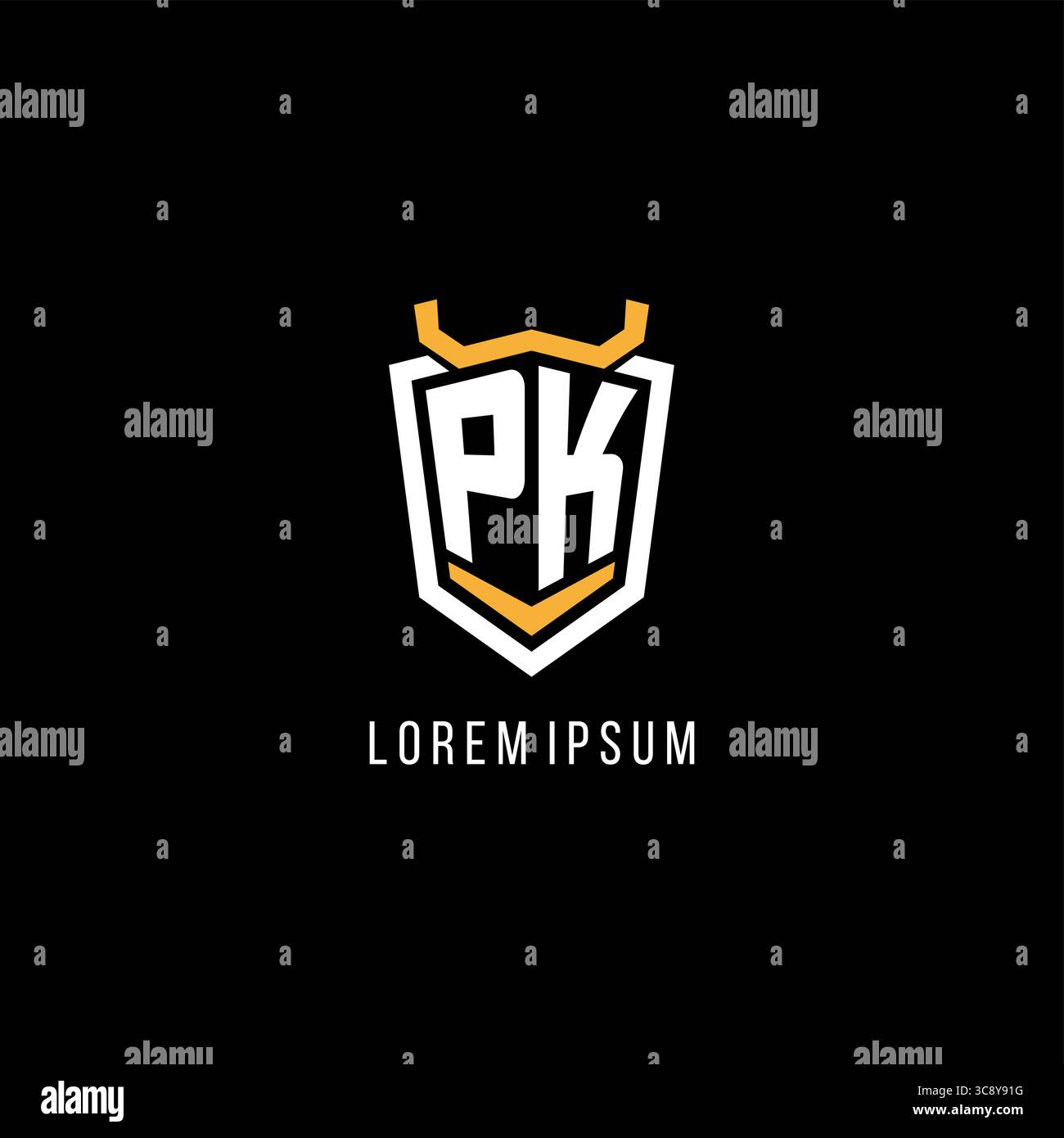 Initial PK geometric shield esport logo monogram design style vector graphic Stock Vector