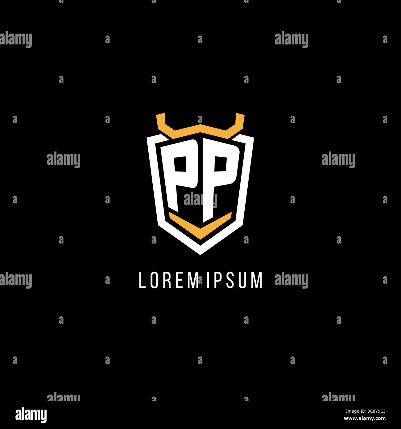 Initial PP geometric shield esport logo monogram design style vector graphic Stock Vector