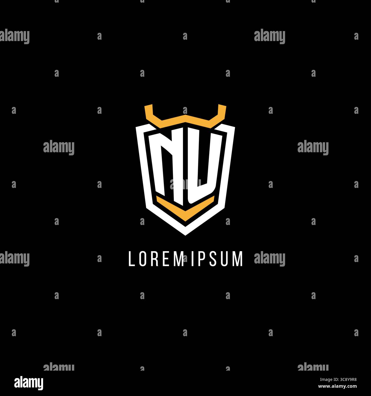 Initial NU geometric shield esport logo monogram design style vector graphic Stock Vector