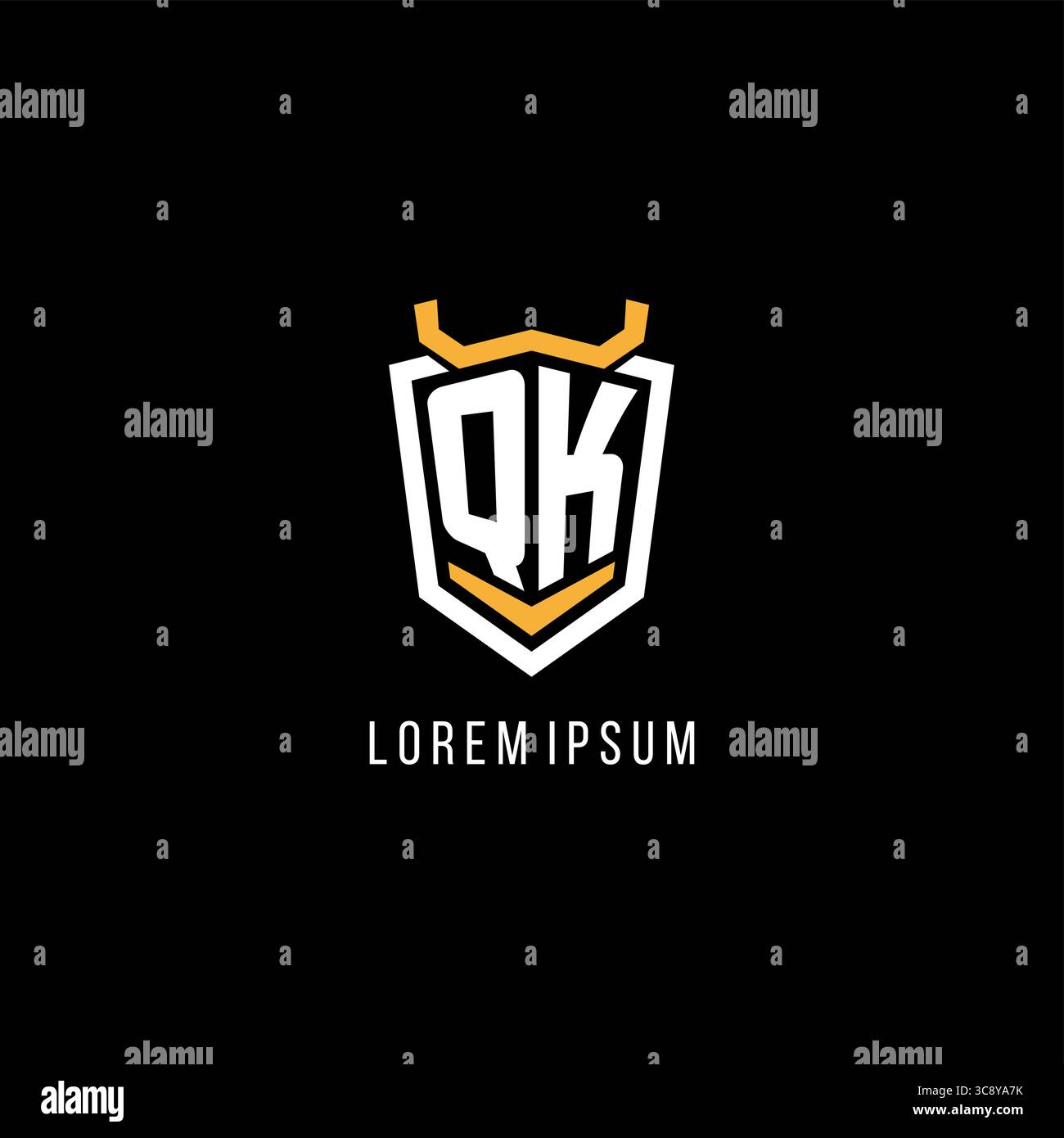 Initial QK geometric shield esport logo monogram design style vector graphic Stock Vector