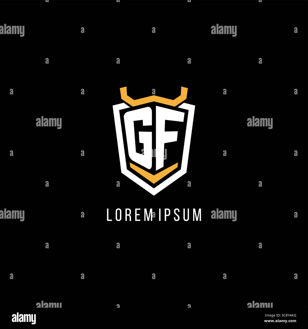 Initial GF geometric shield esport logo monogram design style vector graphic Stock Vector