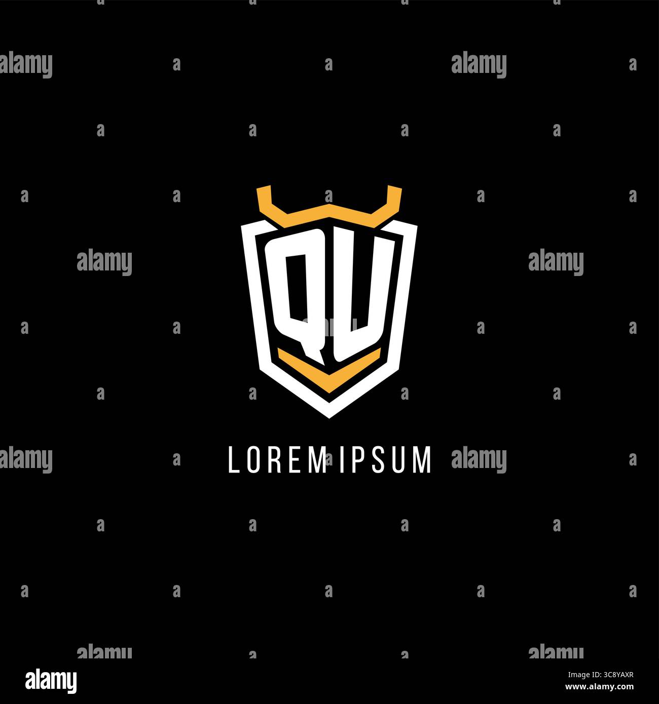 Initial QU geometric shield esport logo monogram design style vector graphic Stock Vector